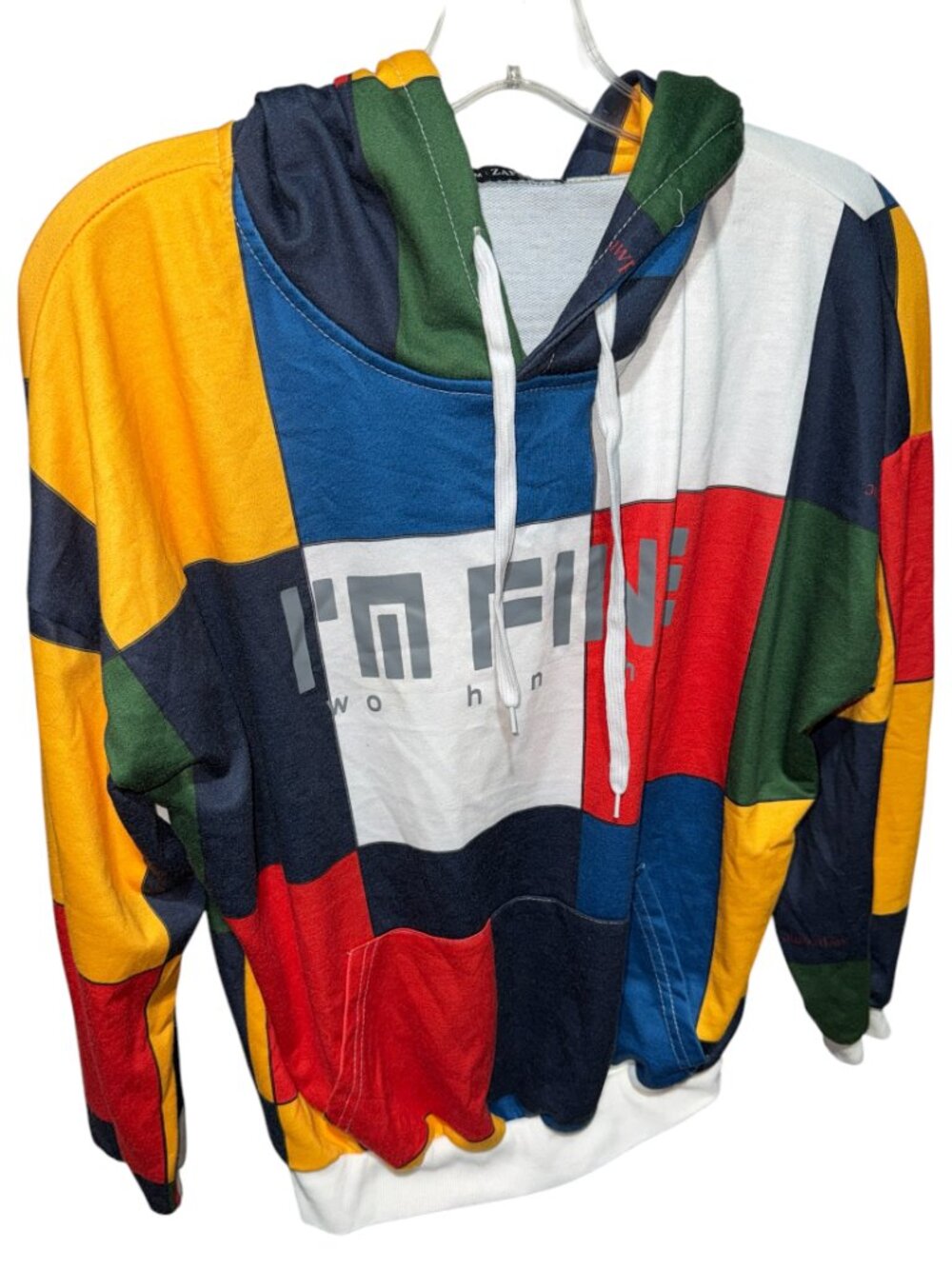 Boy's Multicolored Square Design Hoodie From Zaful Size Medium